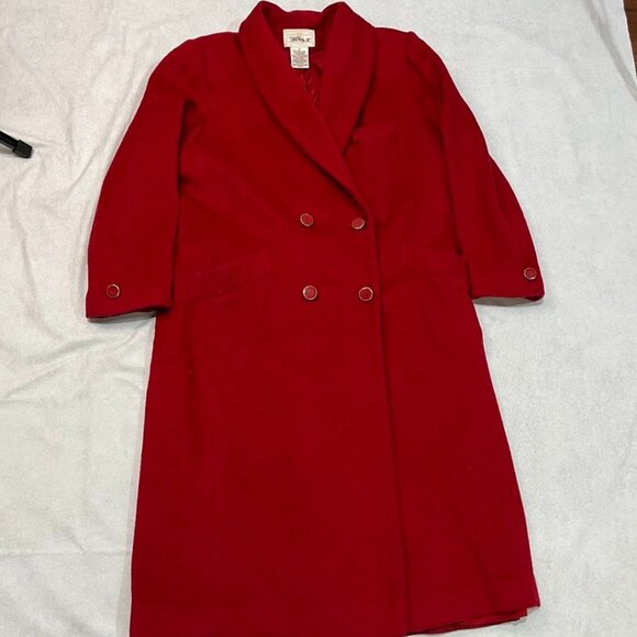Worthington Red Wool Blend Double Breasted Long Coat Vintage Size 10 - Picture 2 of 13